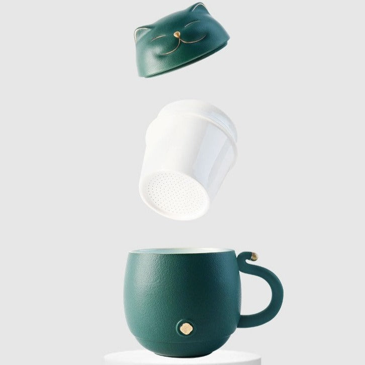 Avtoit | Cute cat tea cup made of ceramic with strainer