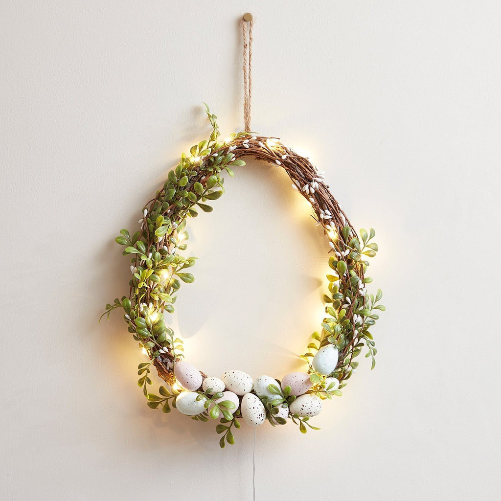 Avtoit | 35cm Easter wreath decoration in egg shape with micro fairy lights