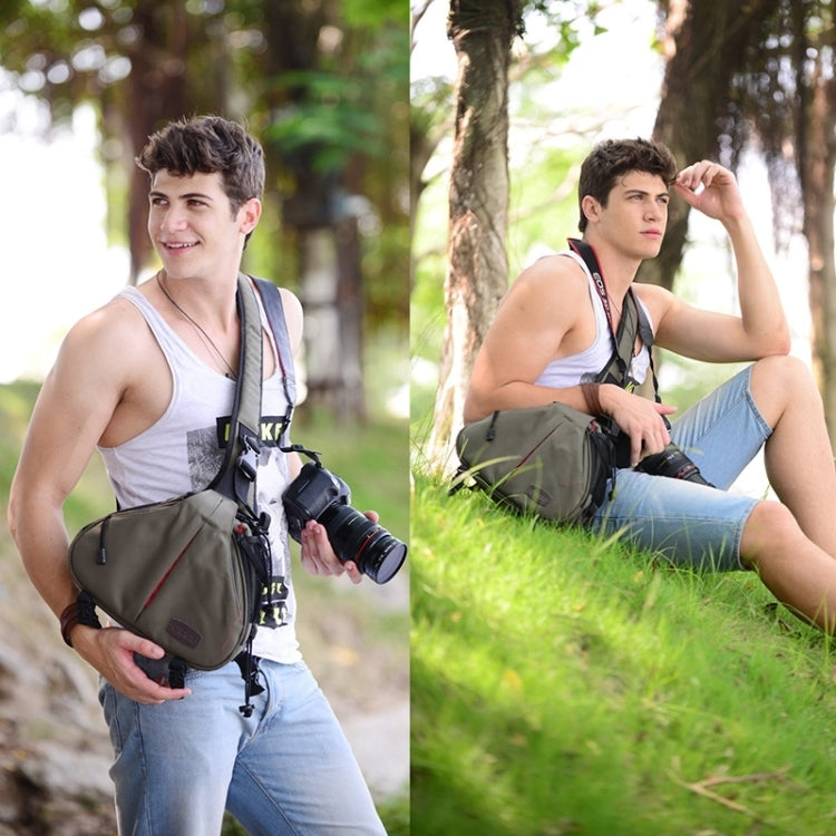 Avtoit | CADEN Triangle Tscope Sling Shoulder Cross Digital Camera Bags Case Soft Bag with Rain Cover for Canon Nikon Sony K1, Size: 36*31*15cm (Army Green)