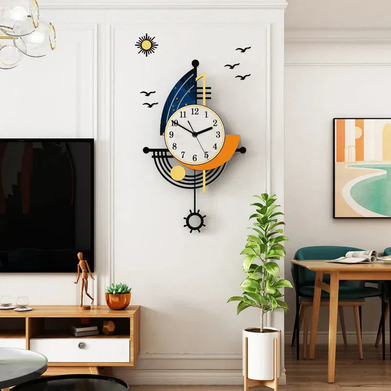 Avtoit | Decorative Wall Clock Navigation Sailboat Creative Design Clock Indoor Clock Decoration Living Room Background Wall Decor