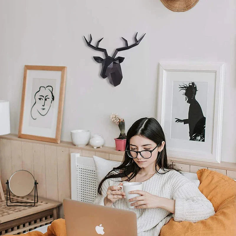 Avtoit | Deer Head Sculpture Animal Statue Figures Wall Hanging Creative Moose Art Antlers Statuette for Office Decor Wall Mounting
