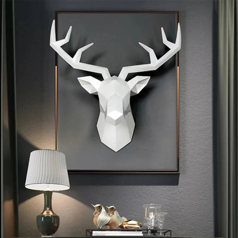 Avtoit | Deer Head Sculpture Animal Statue Figures Wall Hanging Creative Moose Art Antlers Statuette for Office Decor Wall Mounting