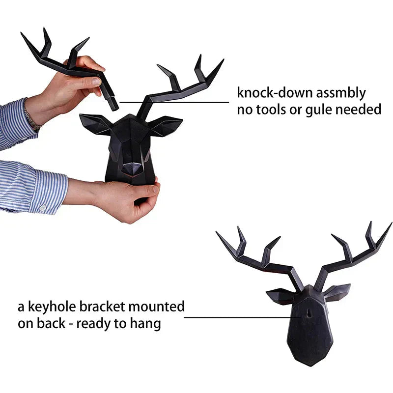 Avtoit | Deer Head Sculpture Animal Statue Figures Wall Hanging Creative Moose Art Antlers Statuette for Office Decor Wall Mounting