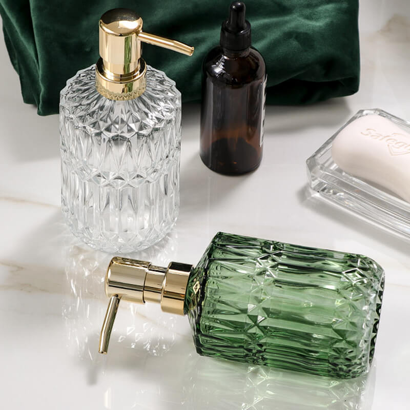 Avtoit | CrystalFoam Glass Soap Dispenser | Diamond Pattern Design | Elegant Storage for Soap | Modern Bathroom Decor