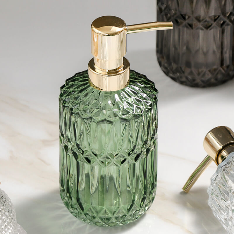 Avtoit | CrystalFoam Glass Soap Dispenser | Diamond Pattern Design | Elegant Storage for Soap | Modern Bathroom Decor