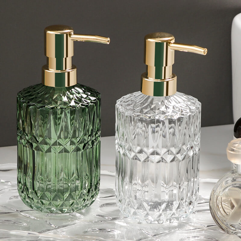 Avtoit | CrystalFoam Glass Soap Dispenser | Diamond Pattern Design | Elegant Storage for Soap | Modern Bathroom Decor