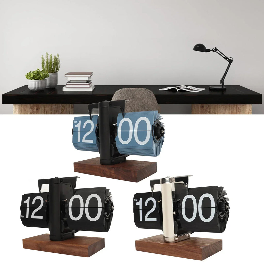 Avtoit | Silvara – Vintage Flip Down Clock in Walnut Wood | Retro Mechanical Design