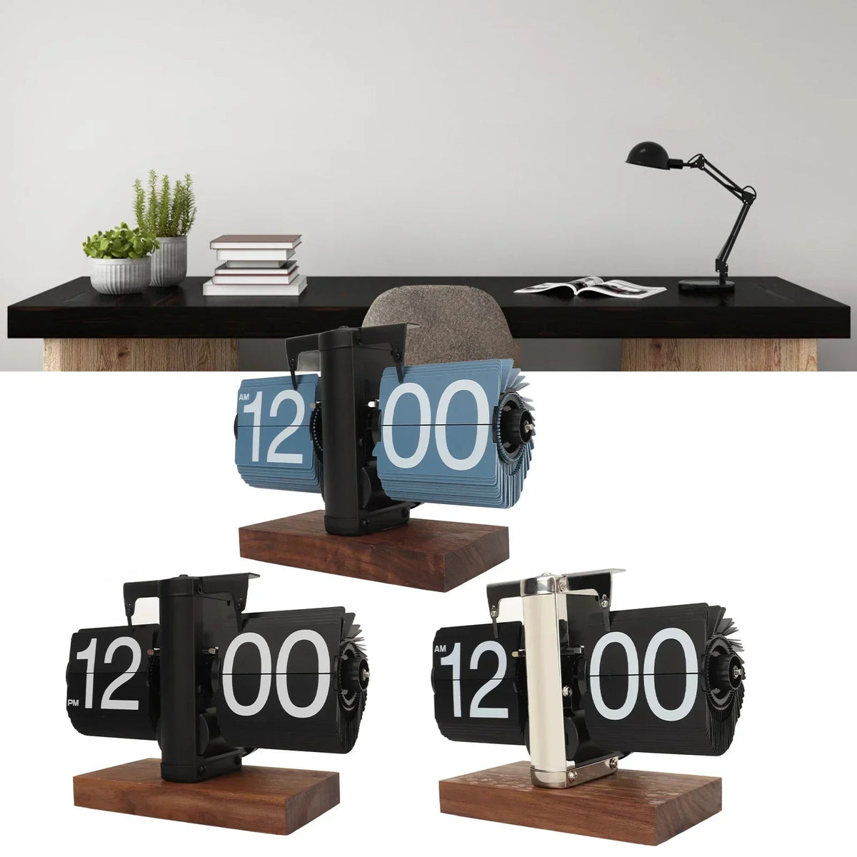 Avtoit | Silvara – Vintage Flip Down Clock in Walnut Wood | Retro Mechanical Design