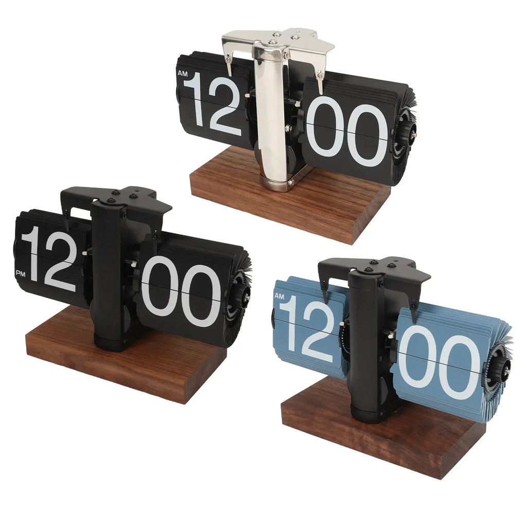 Avtoit | Silvara – Vintage Flip Down Clock in Walnut Wood | Retro Mechanical Design