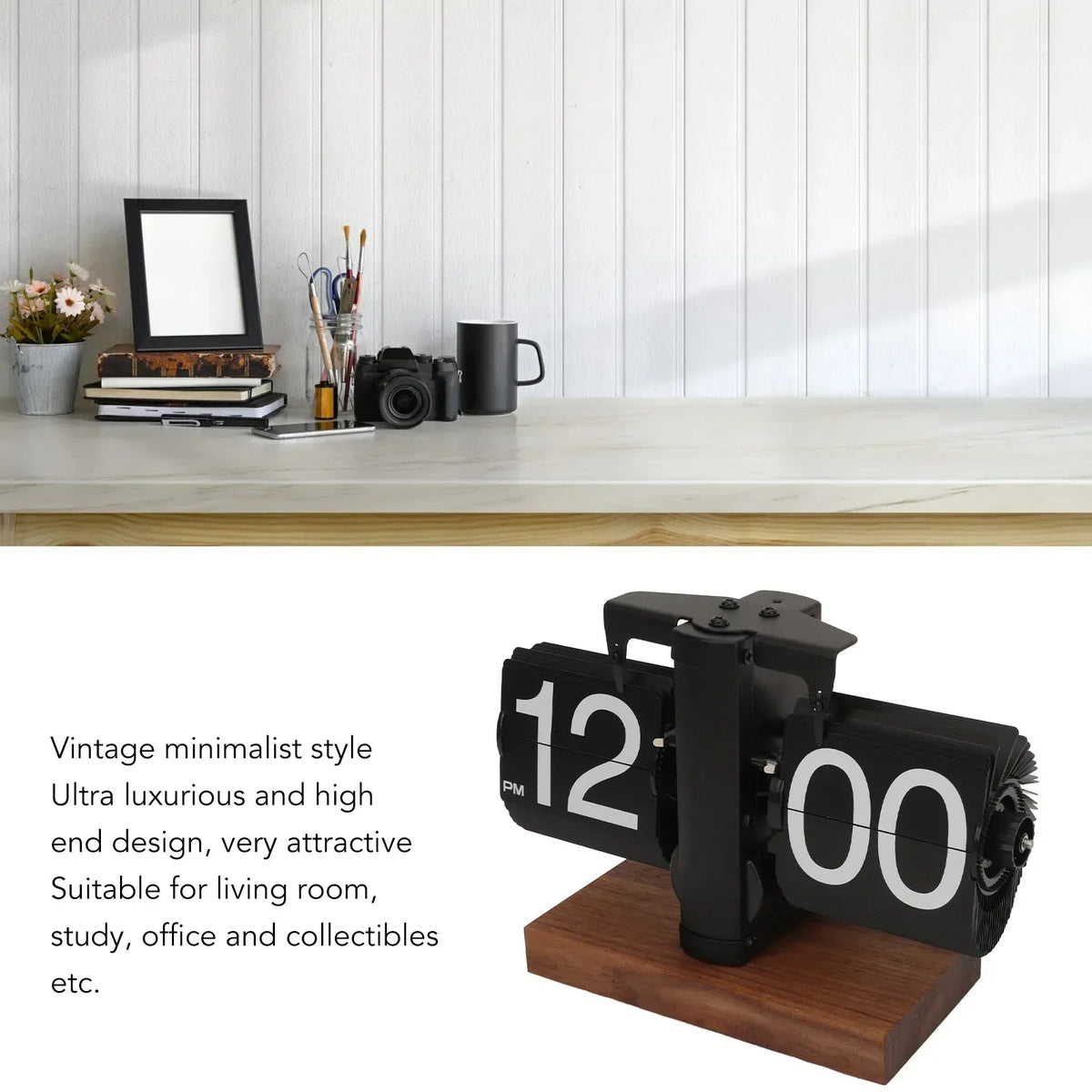 Avtoit | Silvara – Vintage Flip Down Clock in Walnut Wood | Retro Mechanical Design