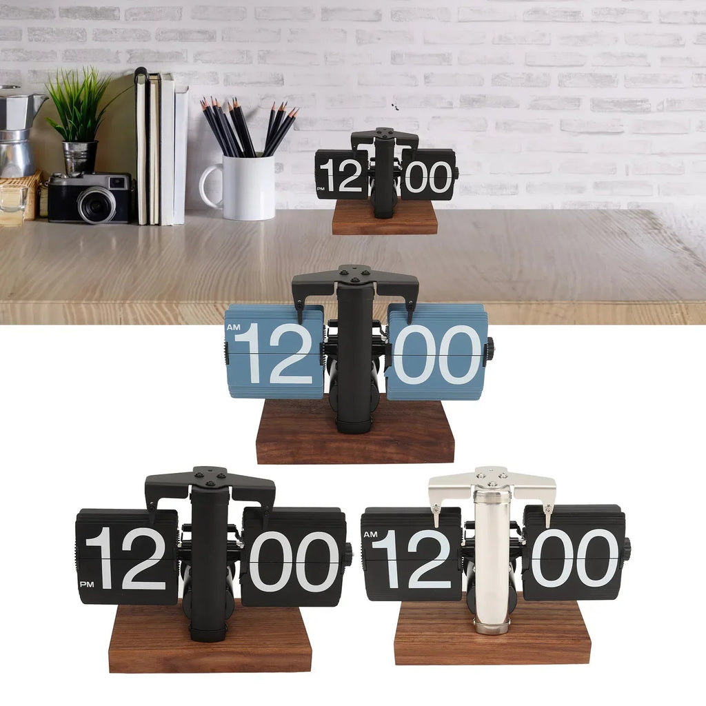 Avtoit | Silvara – Vintage Flip Down Clock in Walnut Wood | Retro Mechanical Design