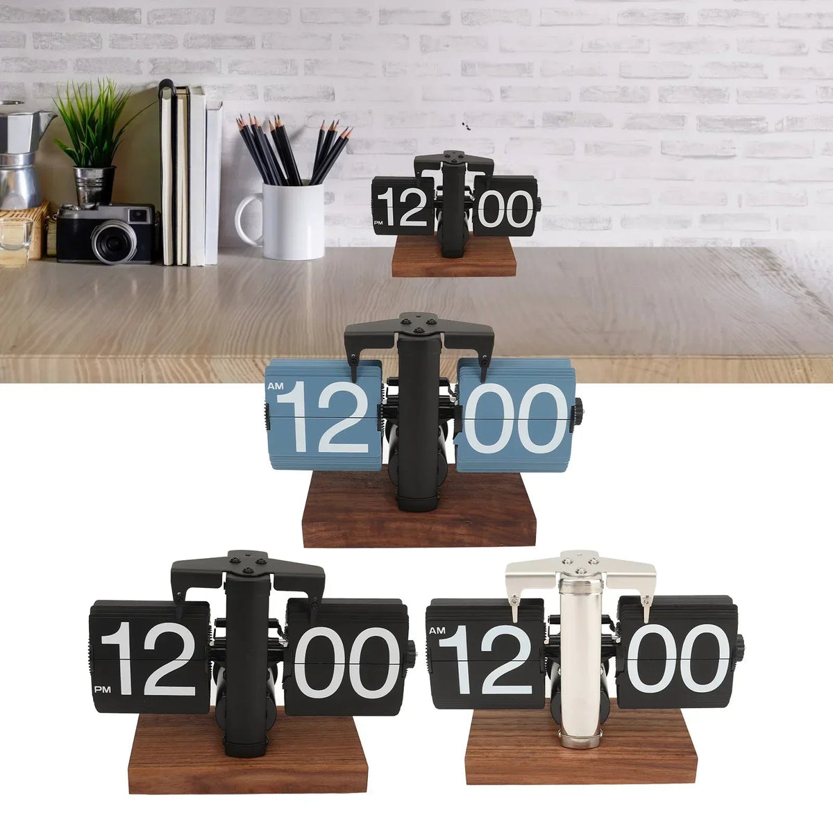 Avtoit | Silvara – Vintage Flip Down Clock in Walnut Wood | Retro Mechanical Design
