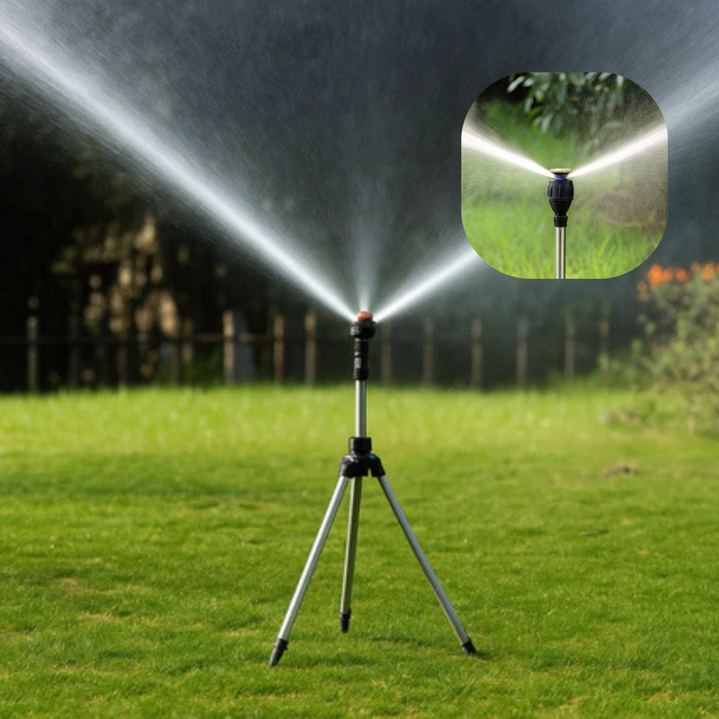 Avtoit | High-Pressure Rotating Tripod Sprinkler | 360° Coverage, Adjustable Height & Quick Setup for Garden Care and Summer Fun