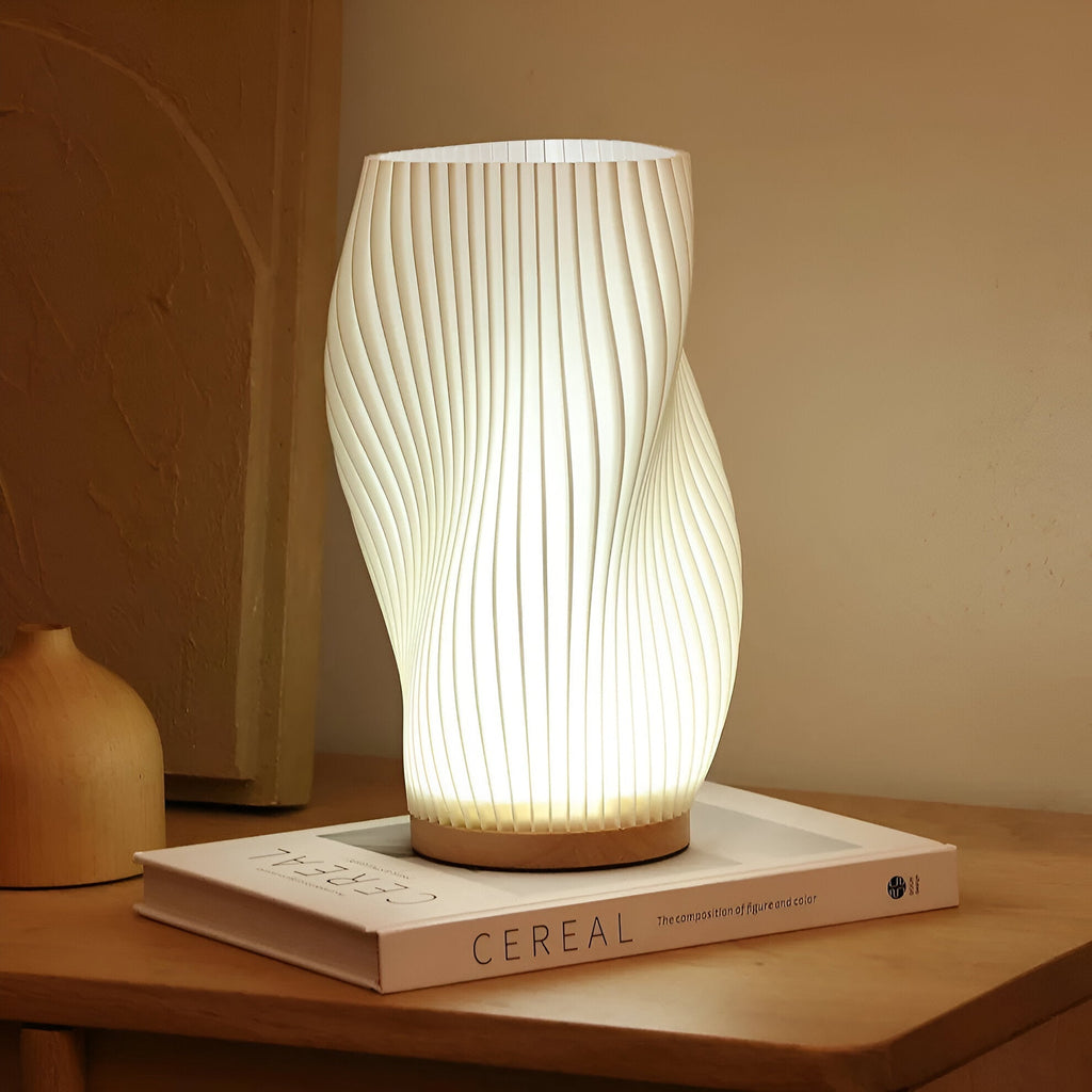 Avtoit | DreamWave - Modern cream-colored 3D wave lamp with elegant metal base
