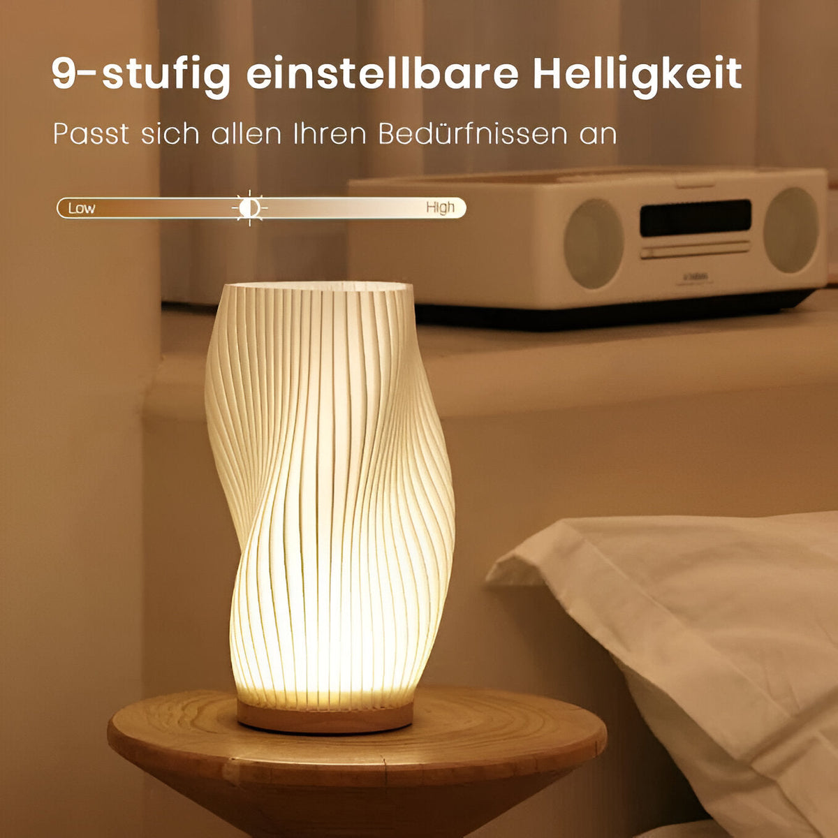 Avtoit | DreamWave - Modern cream-colored 3D wave lamp with elegant metal base
