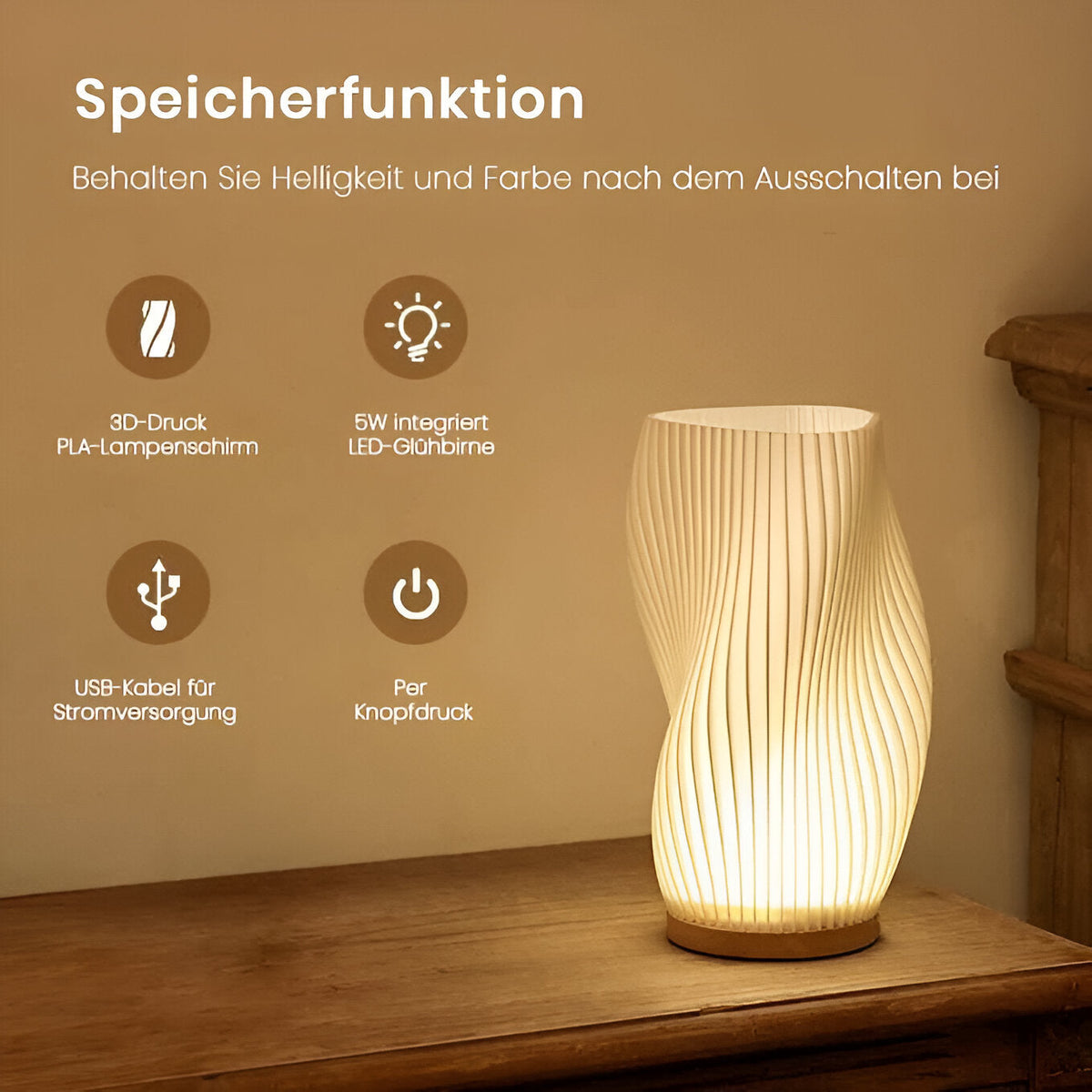 Avtoit | DreamWave - Modern cream-colored 3D wave lamp with elegant metal base