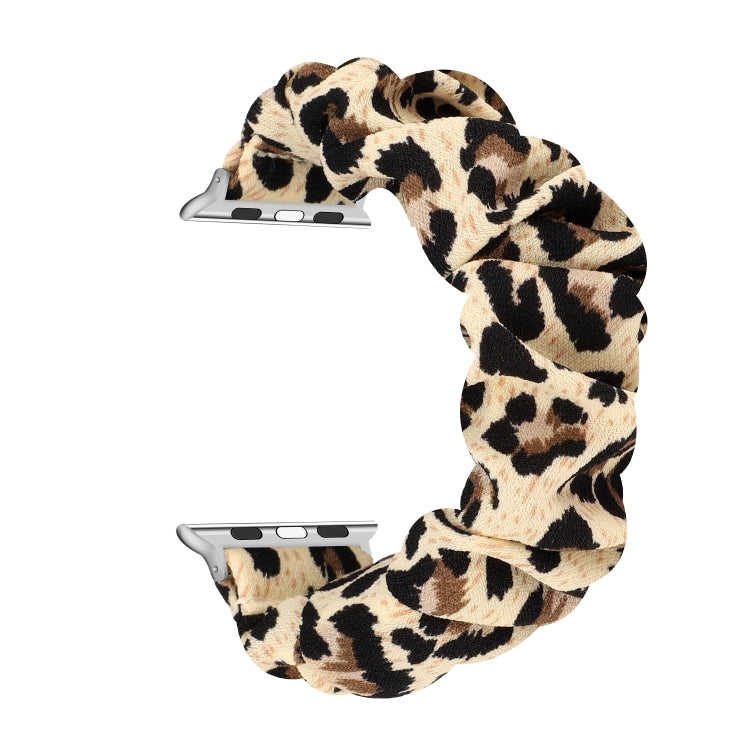 Avtoit | For Apple Watch Series 9&8&7 41mm / SE 3&SE 2&6&SE&5&4 40mm / 3&2&1 38mm Fabric + Stainless Steel Hair Ring Watch Band (Leopard Pattern)