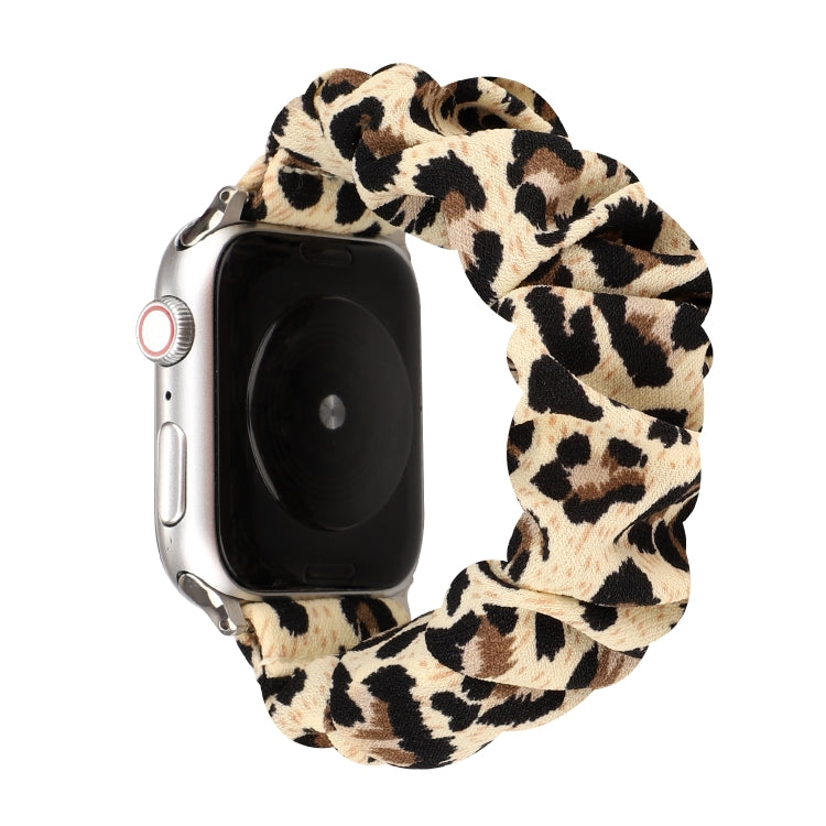 Avtoit | For Apple Watch Series 9&8&7 41mm / SE 3&SE 2&6&SE&5&4 40mm / 3&2&1 38mm Fabric + Stainless Steel Hair Ring Watch Band (Leopard Pattern)