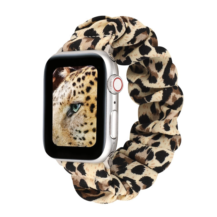 Avtoit | For Apple Watch Series 9&8&7 41mm / SE 3&SE 2&6&SE&5&4 40mm / 3&2&1 38mm Fabric + Stainless Steel Hair Ring Watch Band (Leopard Pattern)