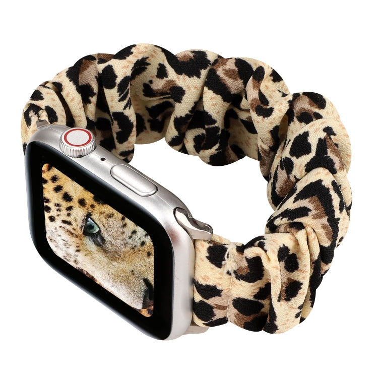 Avtoit | For Apple Watch Series 9&8&7 41mm / SE 3&SE 2&6&SE&5&4 40mm / 3&2&1 38mm Fabric + Stainless Steel Hair Ring Watch Band (Leopard Pattern)