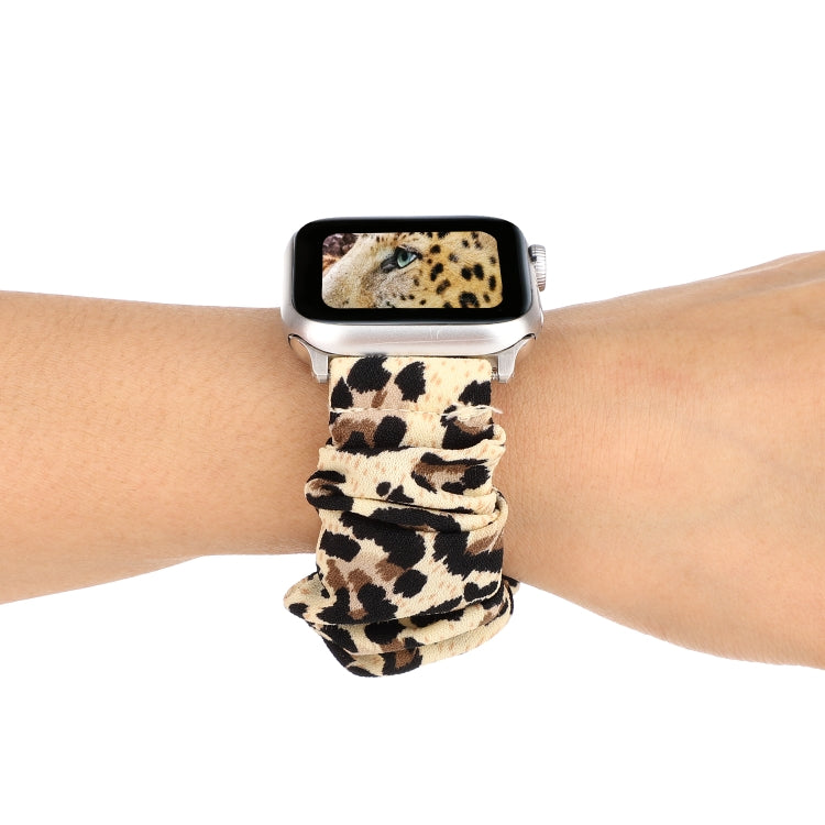 Avtoit | For Apple Watch Series 9&8&7 41mm / SE 3&SE 2&6&SE&5&4 40mm / 3&2&1 38mm Fabric + Stainless Steel Hair Ring Watch Band (Leopard Pattern)