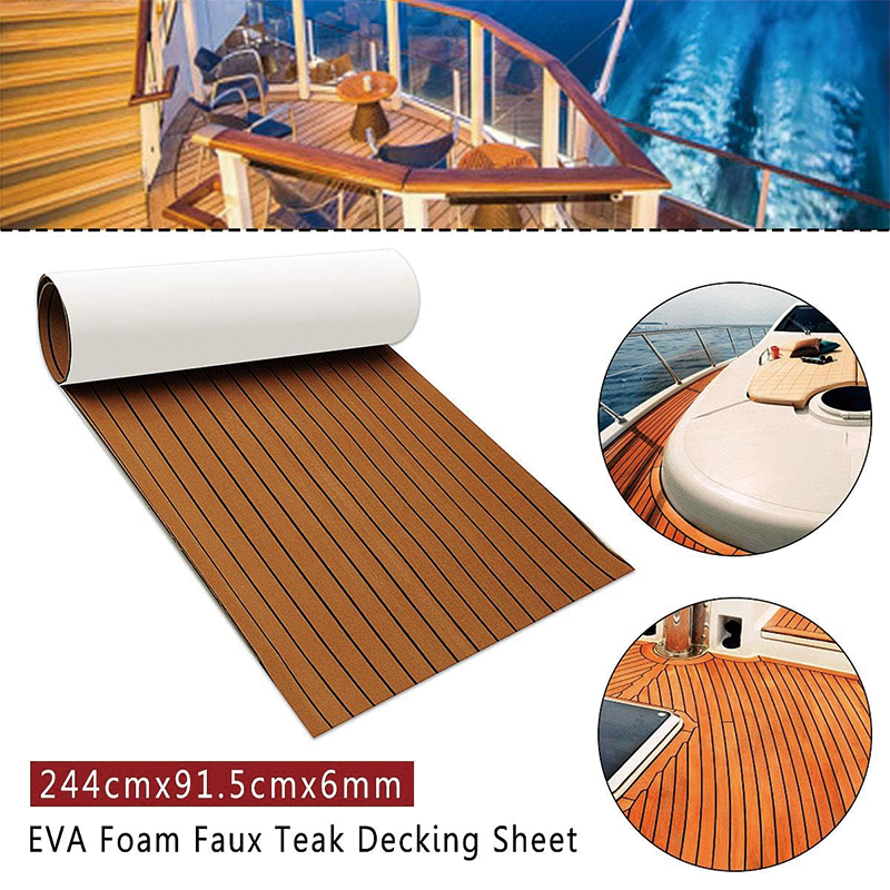 Avtoit | 94.5''x36'' EVA Foam Teak Floor Decking Sheet,Non-Skid-Self-Adhesive Flooring Synthetic Deck,Marine Yacht RV Boat Flooring Mats