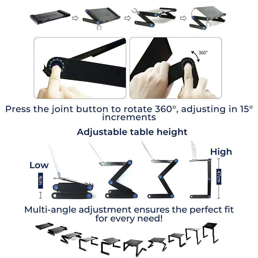 Avtoit | Adjustable Laptop Stand for Bed, Couch & Desk - Ergonomic Design with Cooling Function for Comfort and Productivity