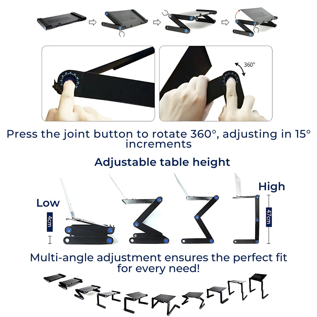 Avtoit | Adjustable Laptop Stand for Bed, Couch & Desk - Ergonomic Design with Cooling Function for Comfort and Productivity