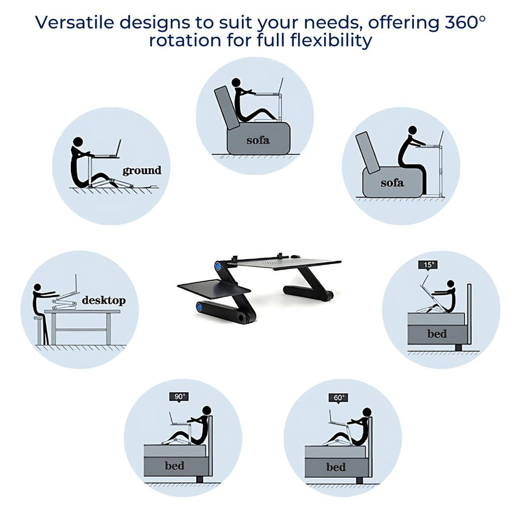 Avtoit | Adjustable Laptop Stand for Bed, Couch & Desk - Ergonomic Design with Cooling Function for Comfort and Productivity