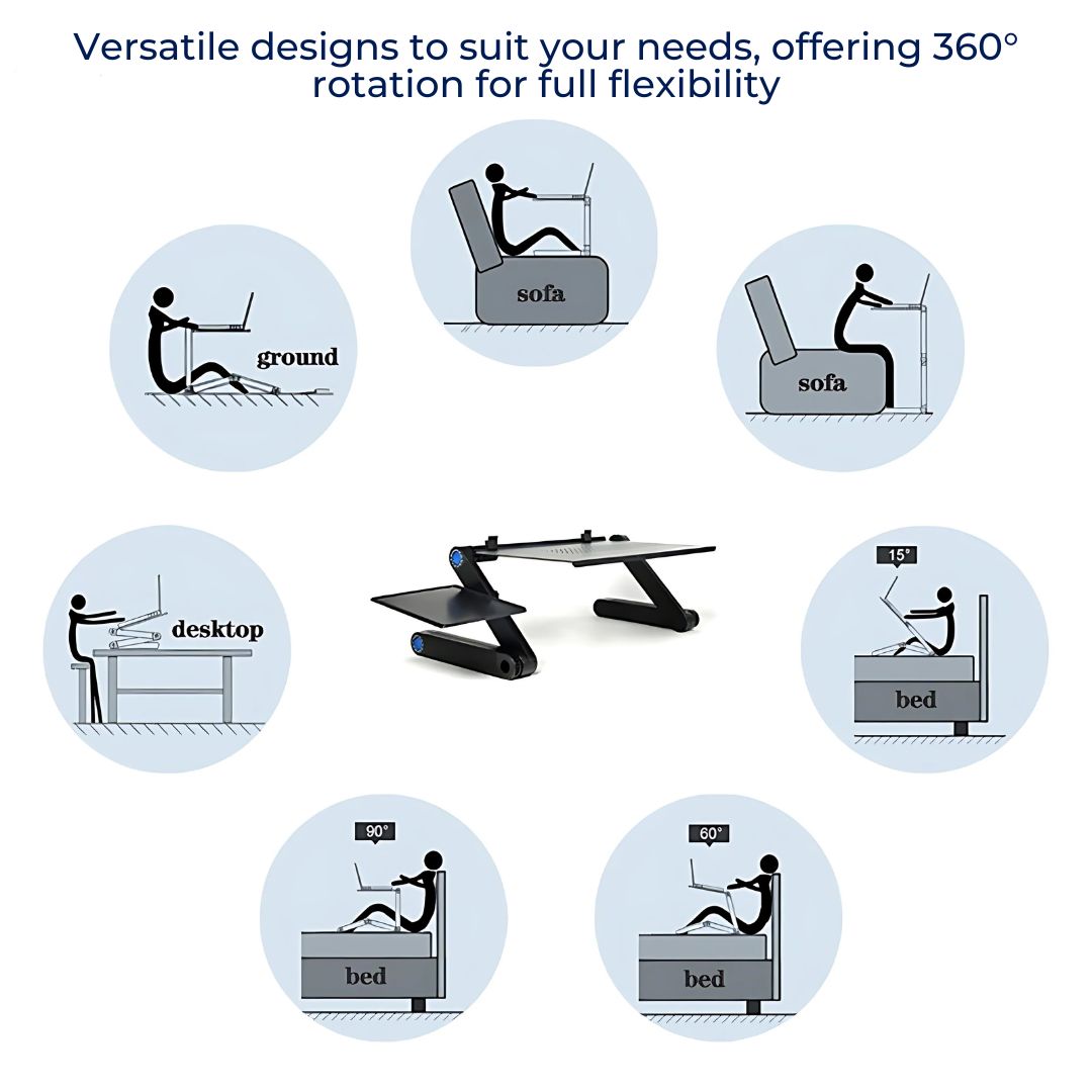 Avtoit | Adjustable Laptop Stand for Bed, Couch & Desk - Ergonomic Design with Cooling Function for Comfort and Productivity