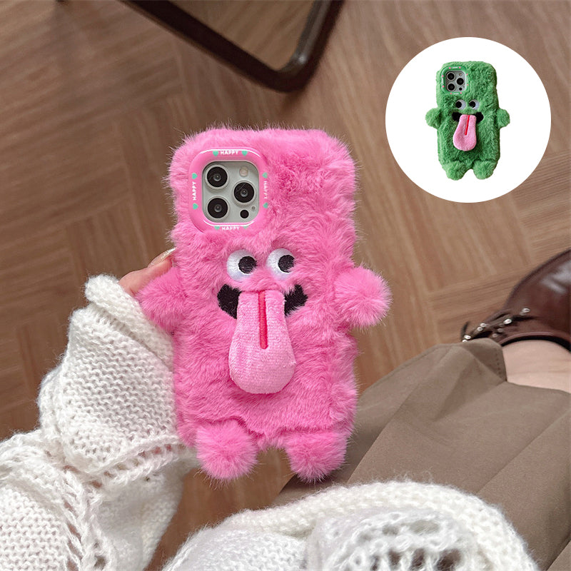 Avtoit | Funny Tongue Sticking Out Plush Phone Case For iPhone