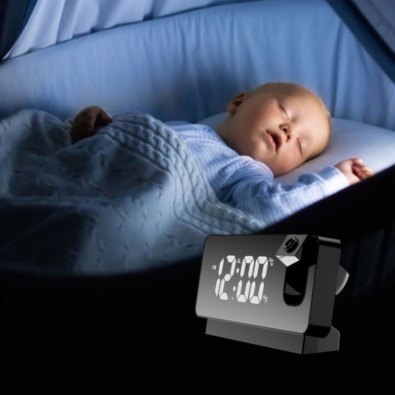 Digital Projection Alarm Clock with 180-Degree Adjustable Projector
