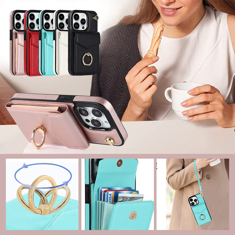 Avtoit | Leather Wallet Case with Ring & Lanyard for iPhone