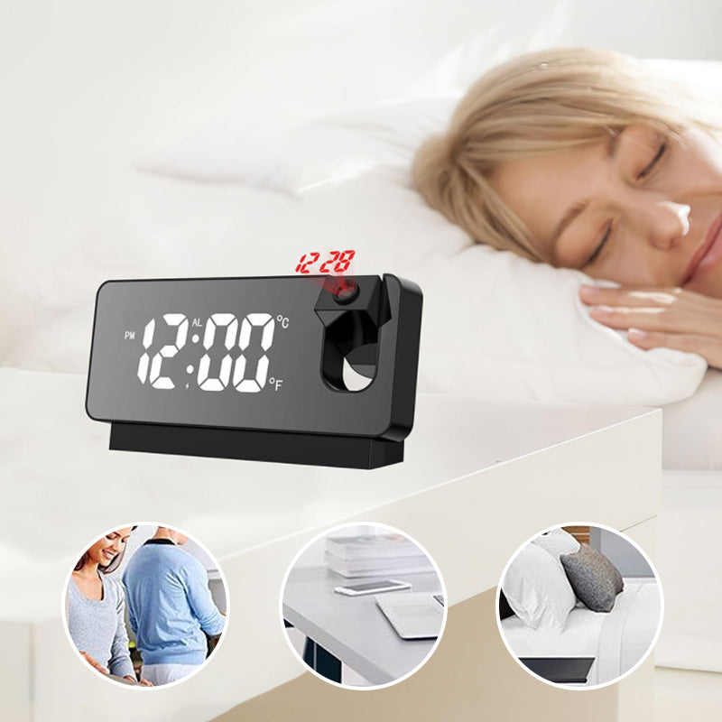 Digital Projection Alarm Clock with 180-Degree Adjustable Projector