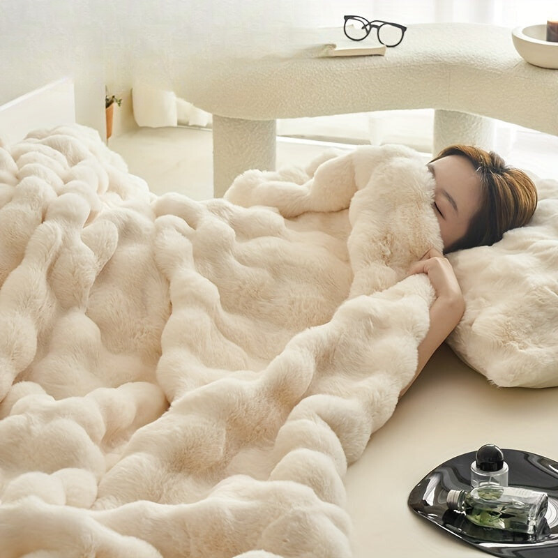 Avtoit | Fleece Blanket Beige | Warm Cuddly Blanket Plush and Thick