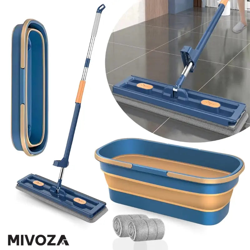 Flat Mop and Bucket Set with Hands-Free Drainage and 360-Degree Head