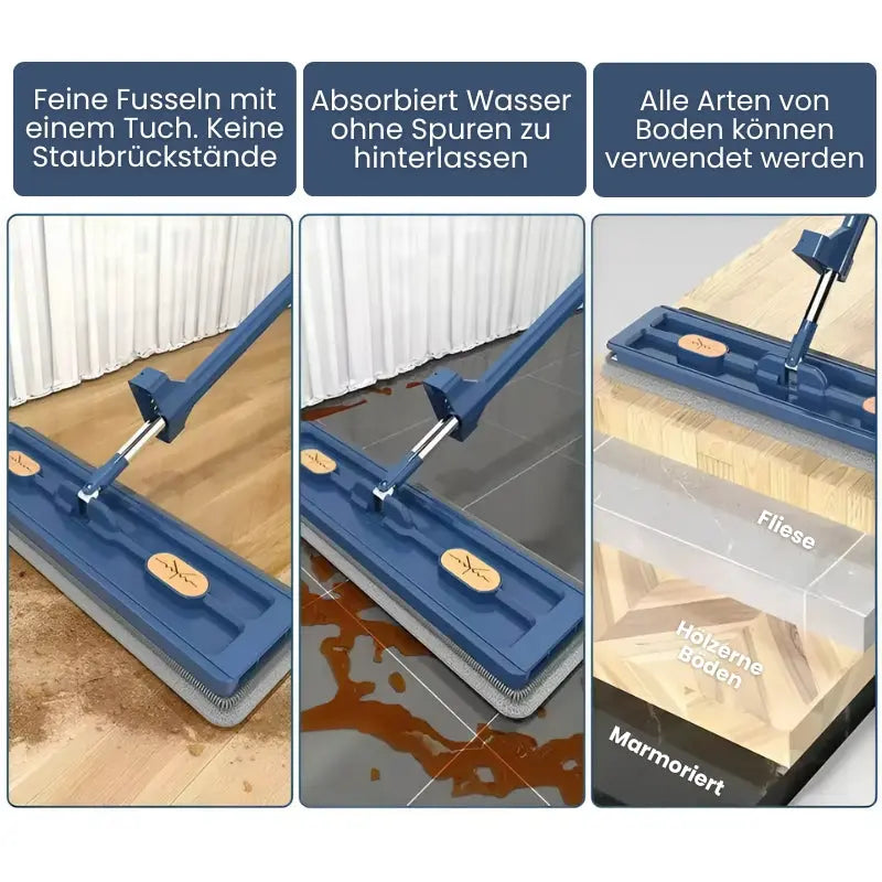 Flat Mop and Bucket Set with Hands-Free Drainage and 360-Degree Head