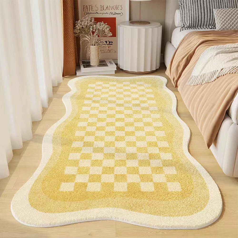 Avtoit | Faux Cashmere Checkered Cozy Nightstand Rug Irregular Shape Rug