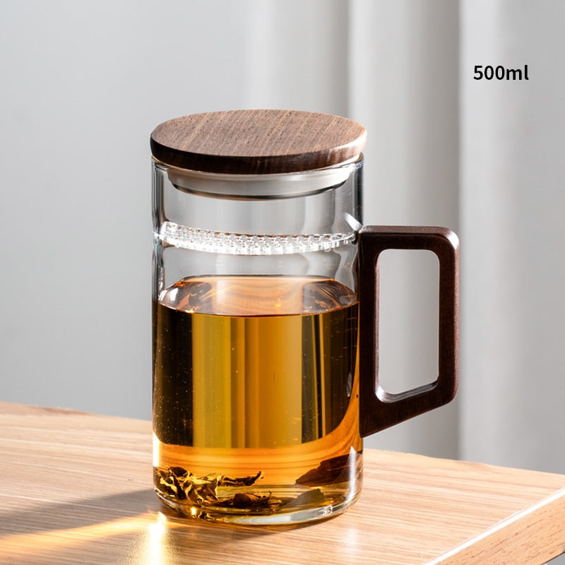 Avtoit | GIANXI Tea cup with moon filter Japanese wooden handle heat-resistant glass cups tea leaf separation tea cup set