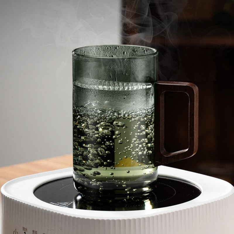 Avtoit | GIANXI Tea cup with moon filter Japanese wooden handle heat-resistant glass cups tea leaf separation tea cup set