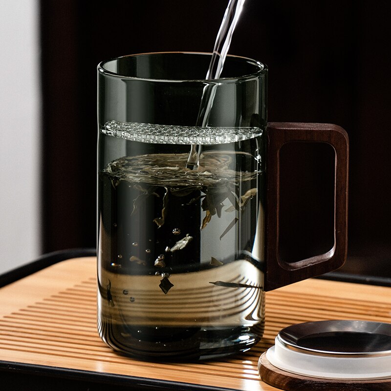 Avtoit | GIANXI Tea cup with moon filter Japanese wooden handle heat-resistant glass cups tea leaf separation tea cup set