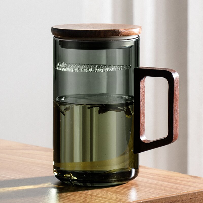 Avtoit | GIANXI Tea cup with moon filter Japanese wooden handle heat-resistant glass cups tea leaf separation tea cup set