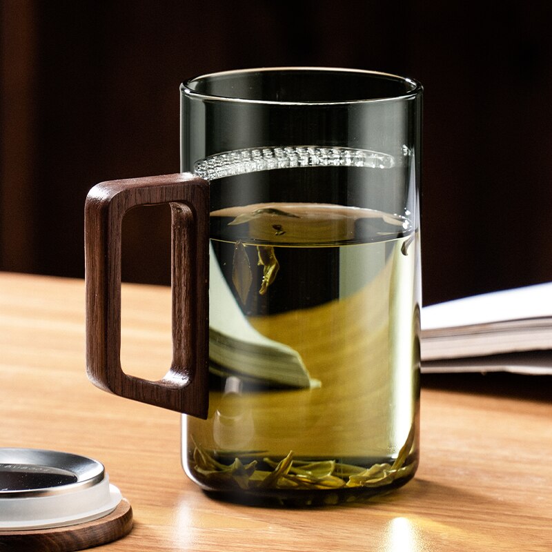 Avtoit | GIANXI Tea cup with moon filter Japanese wooden handle heat-resistant glass cups tea leaf separation tea cup set