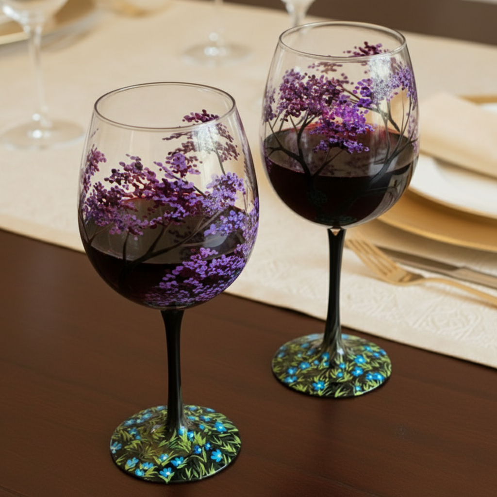 Avtoit | Hand Painted Four Seasons Tree Wine Glasses | Unique Art