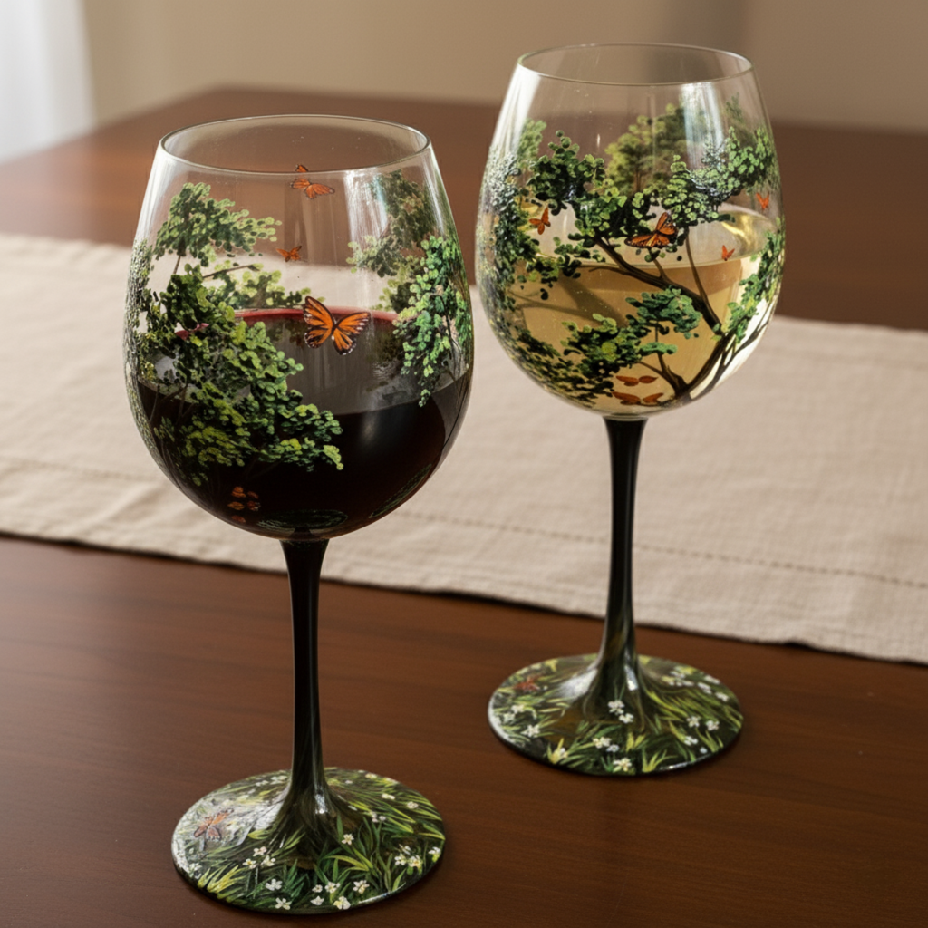 Avtoit | Hand Painted Four Seasons Tree Wine Glasses | Unique Art
