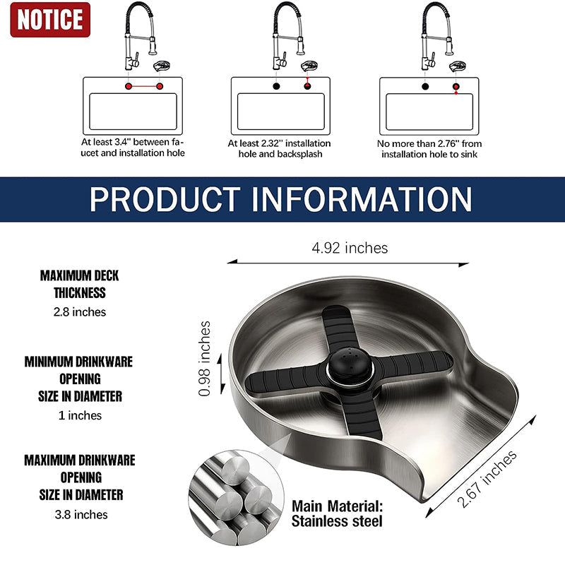 Avtoit | Stainless Steel Metal Faucet Glass Rinser for Kitchen Sinks,Bottle Washer,Kitchen Sink Accessories