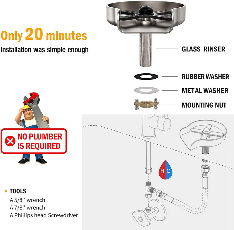 Avtoit | Stainless Steel Metal Faucet Glass Rinser for Kitchen Sinks,Bottle Washer,Kitchen Sink Accessories