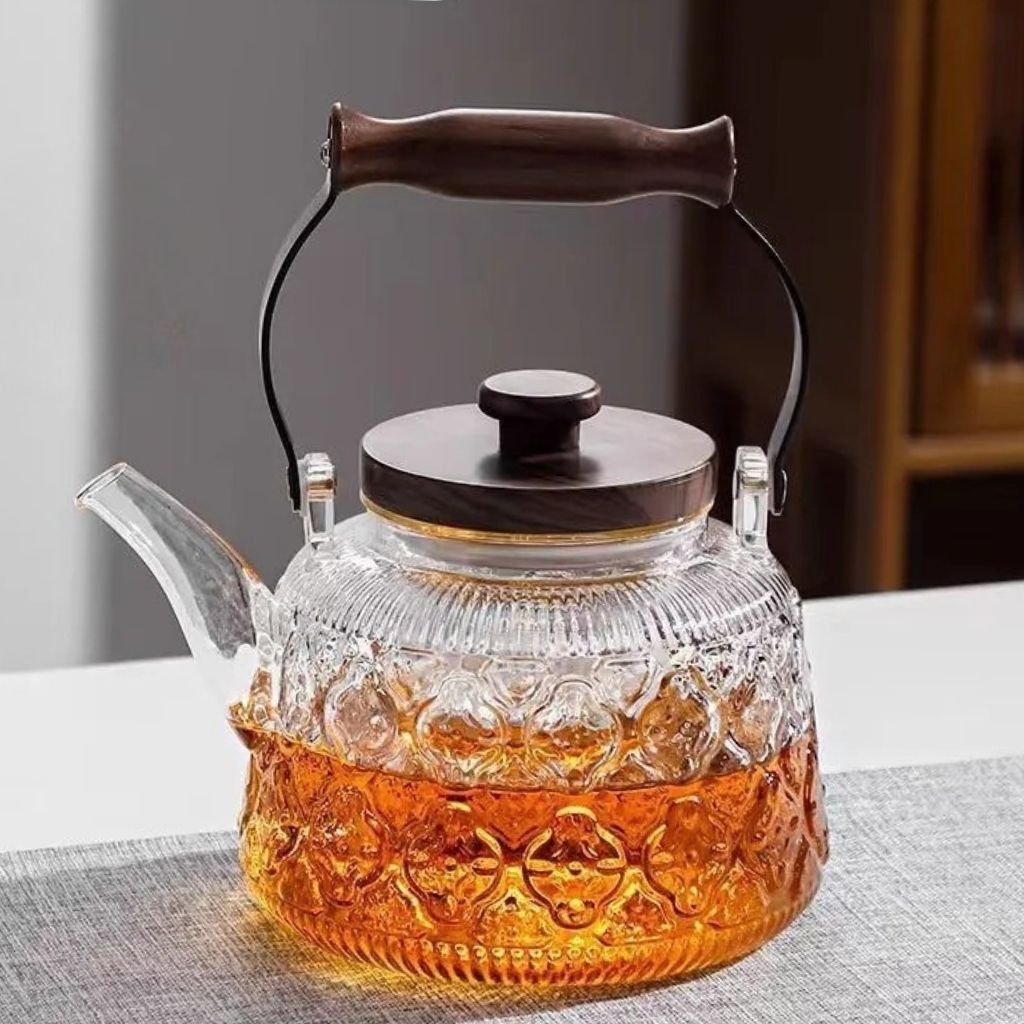 Avtoit | Zoie Glass Teapot with Infuser – Heat-Resistant 1000ml Borosilicate Kettle with Wooden Handle