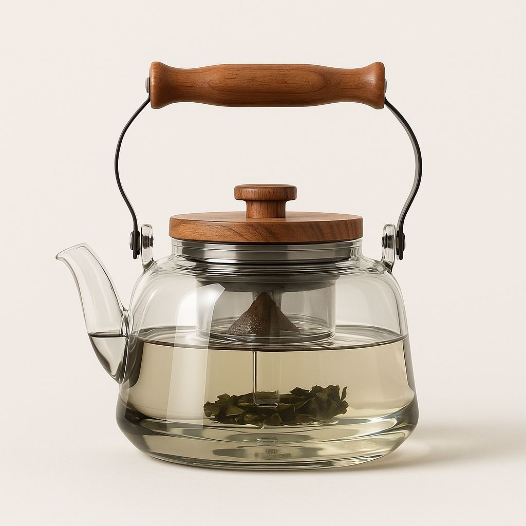 Avtoit | Zoie Glass Teapot with Infuser – Heat-Resistant 1000ml Borosilicate Kettle with Wooden Handle