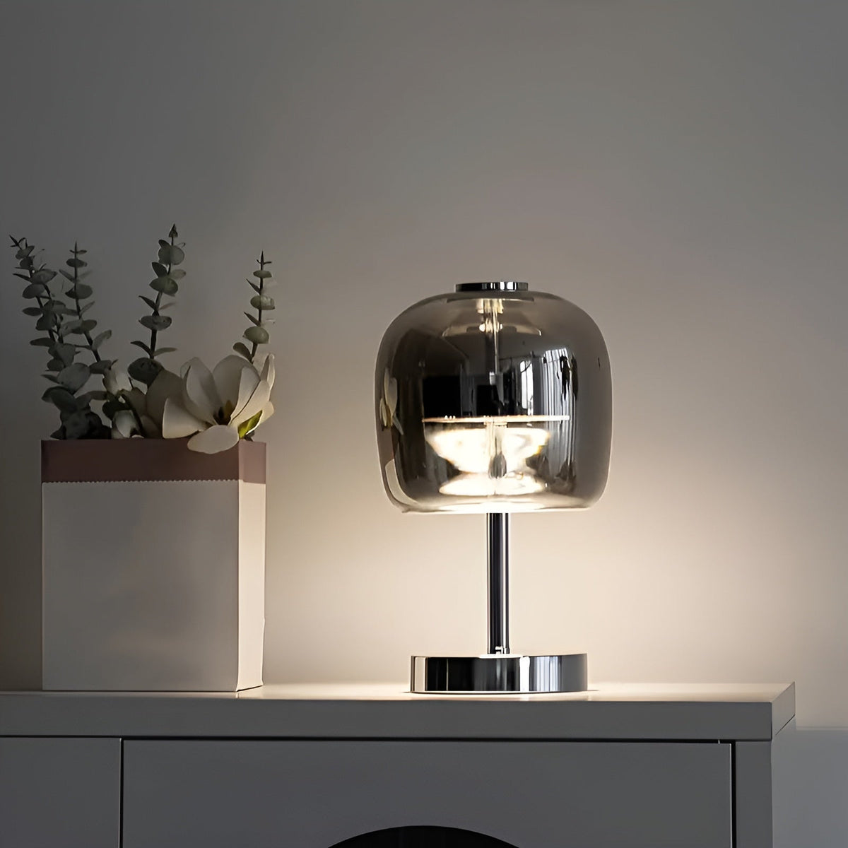 Avtoit | Gleam Glass Table Lamp – Smoky Grey USB-Powered Dimmable LED Light for Bedroom & Desk
